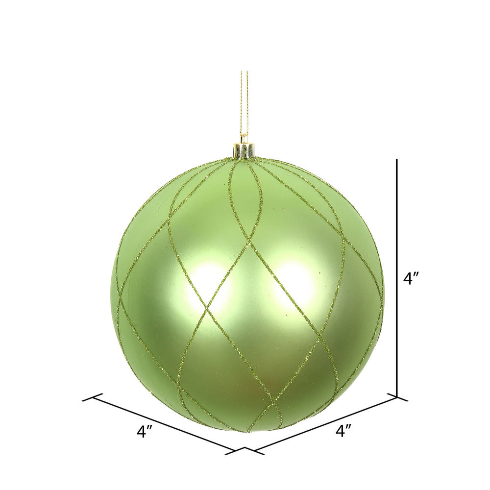 Vickerman 4" Celadon Matte and Glitter Swirl Ball Ornament 4 per Box