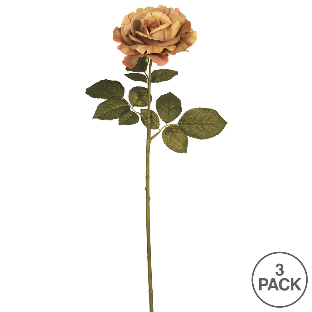 Vickerman 26" Artificial Light Brown Autumn French Rose Stem Set of 3