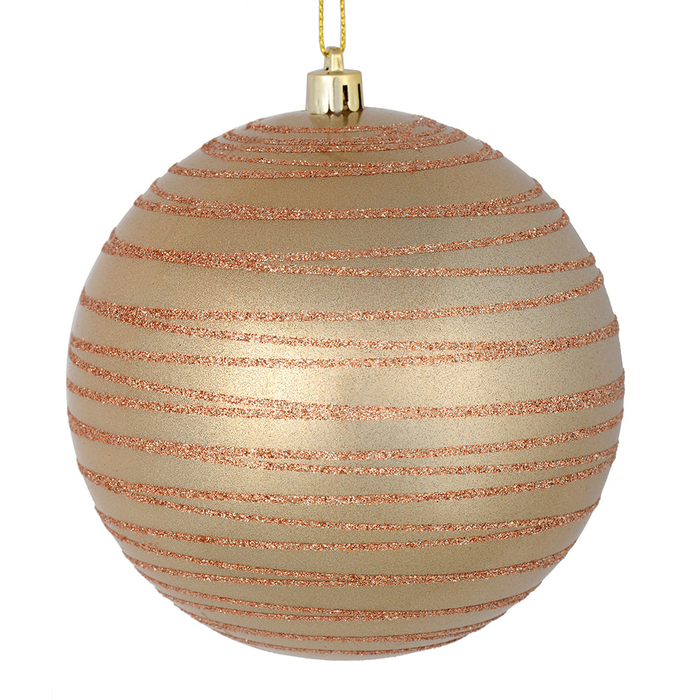 Vickerman 6" Café Latte Candy Finish Ball Ornament with Glitter Lines 3 per Bag