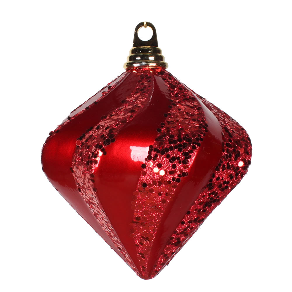 Vickerman 6'' Red Candy/Glitter Swirl Diamond Christmas Ornament