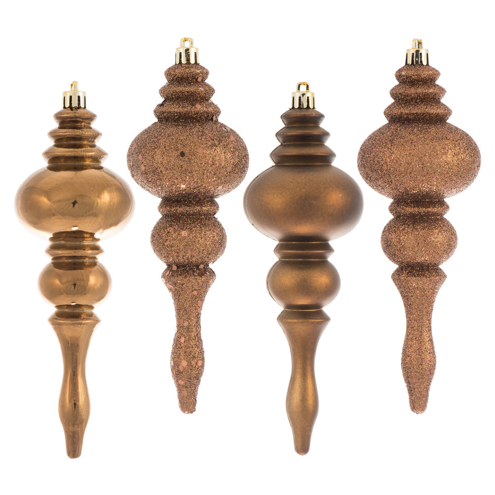 Vickerman 7" Mocha 4-Finish Finial Ornament 8 per Box