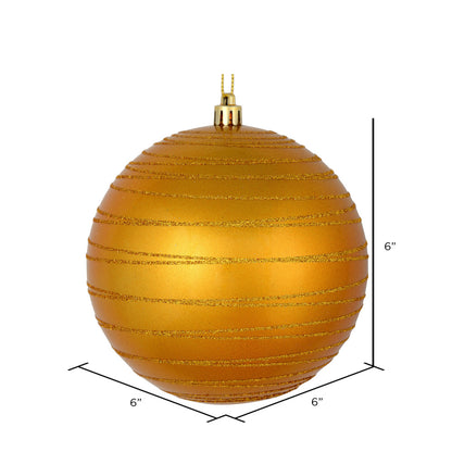 Vickerman 6" Antique Gold Candy Finish Ball Ornament with Glitter Lines 3 per Bag