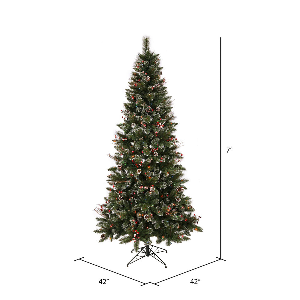 Vickerman 7' Snow Tipped Pine and Berry Artificial Christmas Tree Multi-Colored Dura-lit Incandescent Lights