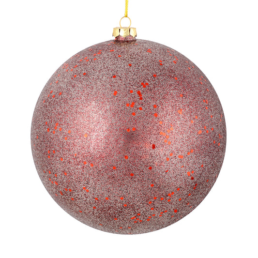 Vickerman 4.75" Burgundy Glitter Clear Ball. This ornament features a clear complexion with a dusting of burgundy glitter inside. Add a touch of glam to any holiday arrangement with this delicate looking ornament. Made with shatterproof plastic. Includes