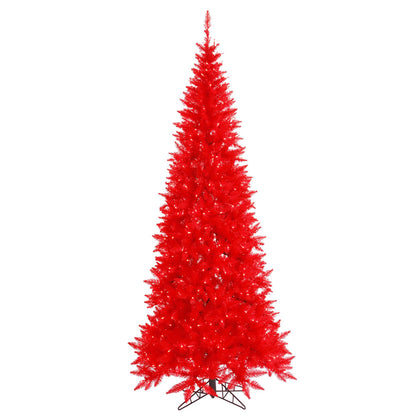 Vickerman 6.5' Red Fir Slim Artificial Christmas Tree Red Dura-lit LED Lights