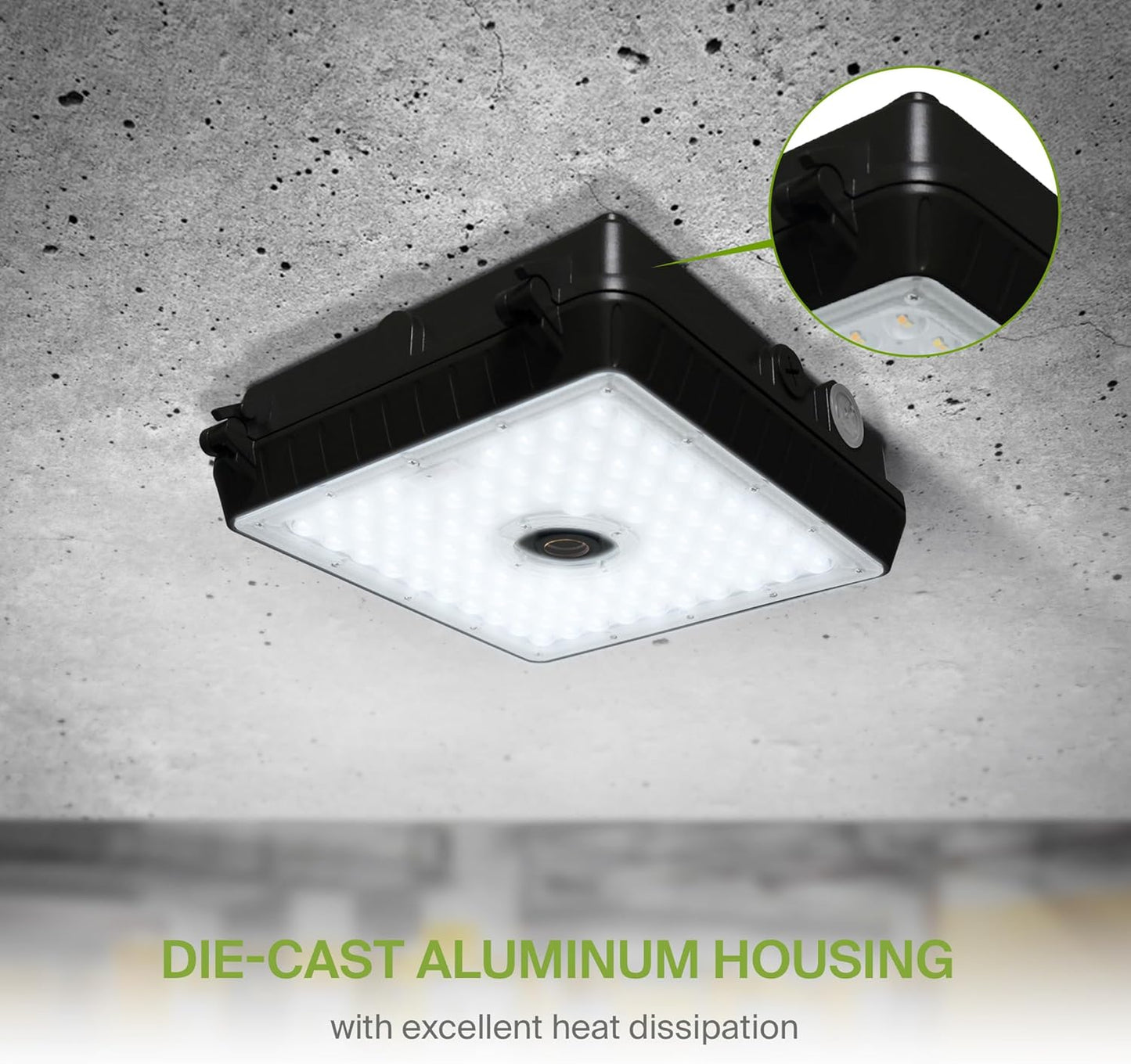ASD Lighting LED Low-Profile Canopy with Q-base 45W 120-277V 0-10V Dimmable 140Lm/W 3000/4000/5000K with Battery Back-up 8W Black UL DLC Premium
