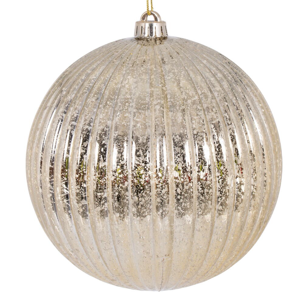 Vickerman 8" Champagne Shiny Lined Mercury Ball Ornament.