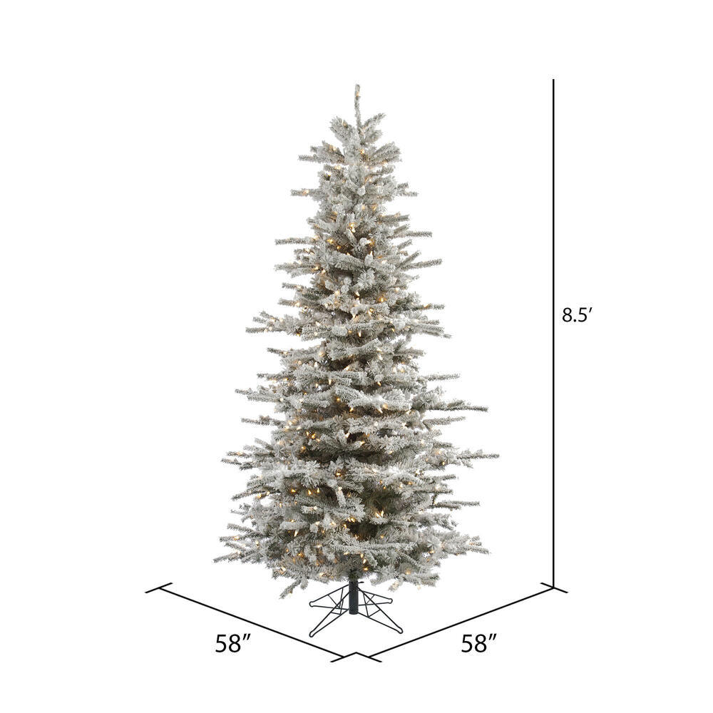 Vickerman 8.5' Flocked Sierra Fir Slim Artificial Christmas Tree Clear Dura-Lit lights