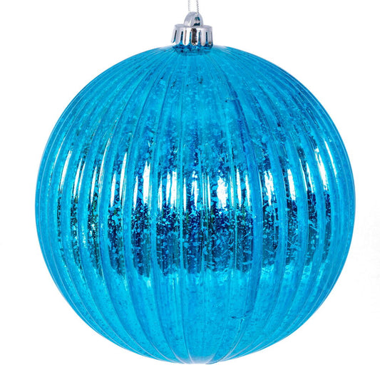 Vickerman 4" Turquoise Shiny Lined Mercury Ball Ornament 6 per bag.