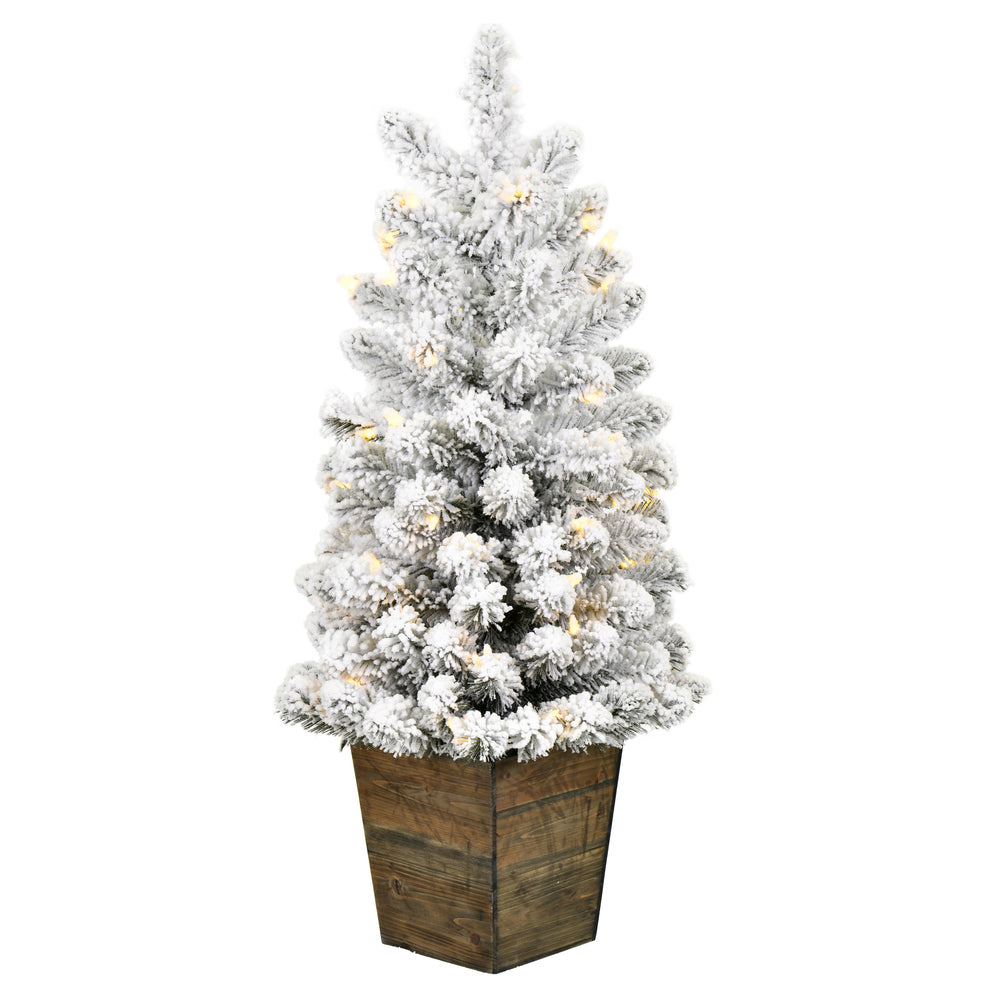Vickerman 3' x 18" Flocked Gifford Slim Potted Pine Artificial Christmas Tree Warm White LED Lights