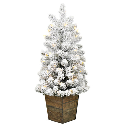Vickerman 3' x 18" Flocked Gifford Slim Potted Pine Artificial Christmas Tree Warm White LED Lights