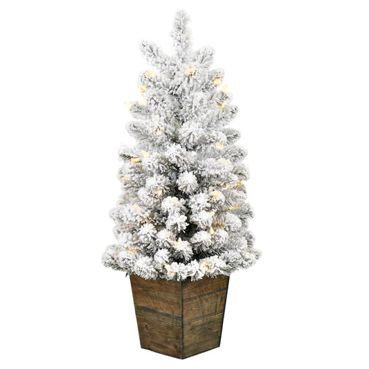 Vickerman 3' x 18" Flocked Gifford Slim Potted Pine Artificial Christmas Tree Warm White LED Lights