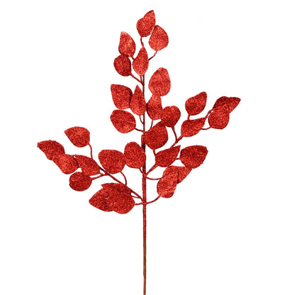 Vickerman 21" Red Glitter Ash Leaf Artificial Christmas Spray. Includes 12 sprays per pack.