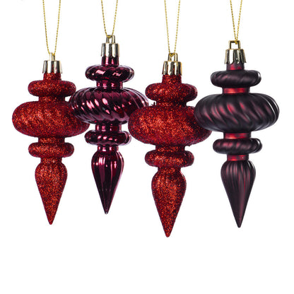 Vickerman 4" Burgundy 4-Finish Finial Ornament 8 per Box