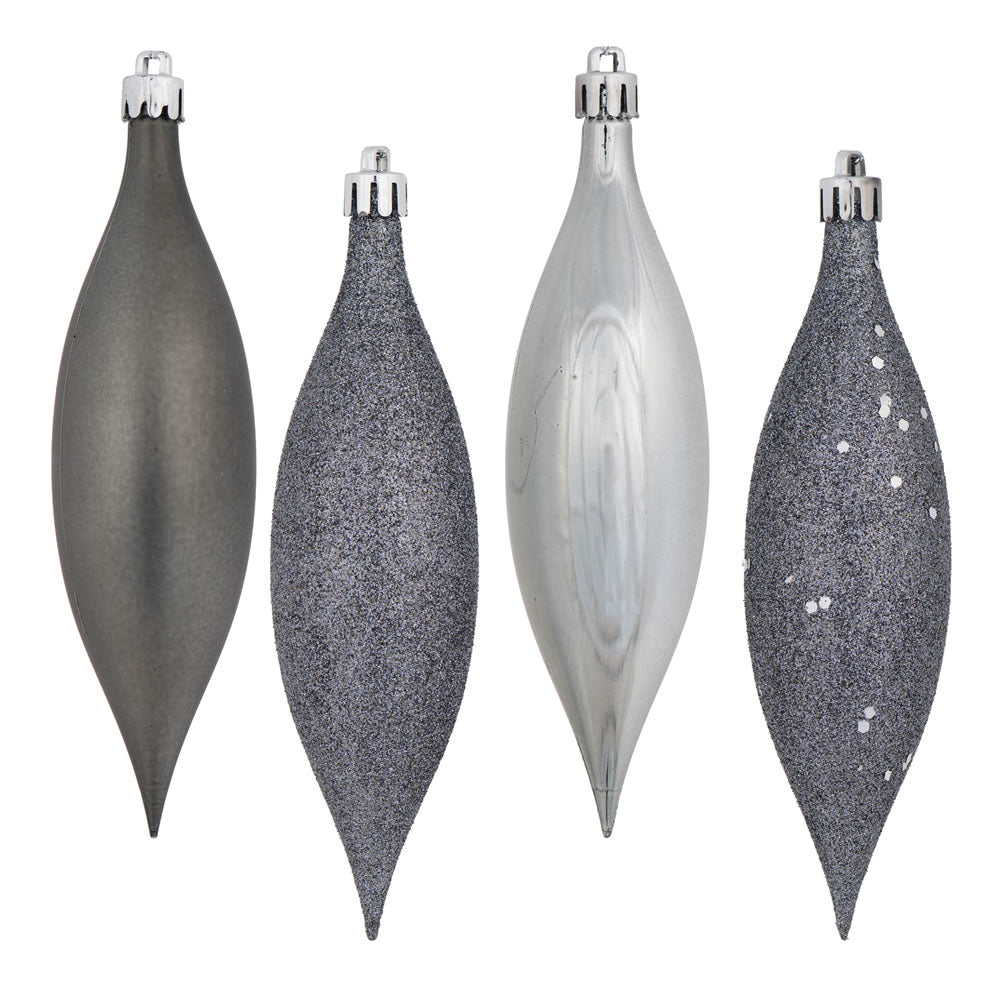 Vickerman 5.5" Pewter Finial Drop Christmas Ornament Assorted 4 Finish 8 per Pack