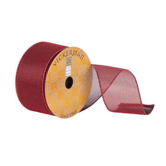 Vickerman 2.5" x 10 Yards Burgundy Mesh Woven Dupion Christmas Ribbon