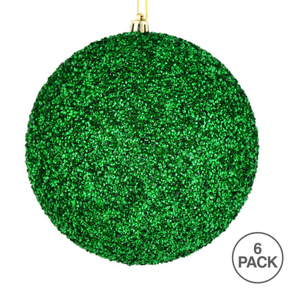 Vickerman 4" Green Beaded Ball Ornament 6 per Bag