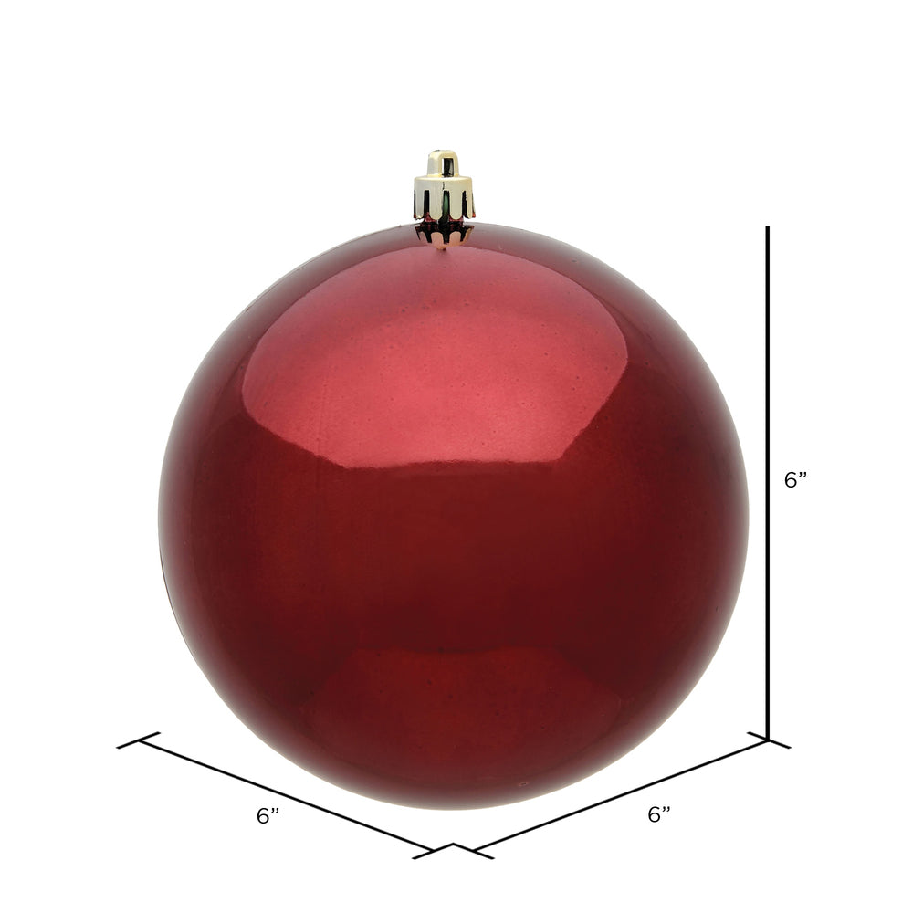 Vickerman 6" Burgundy Shiny Ball Ornament 4 per Bag