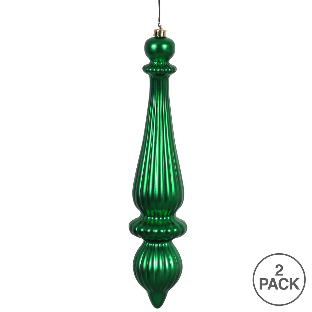 Vickerman 14" Green Matte Finial Drop Ornament Pack of 2
