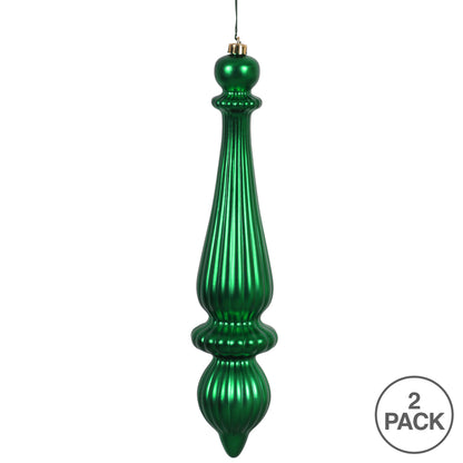 Vickerman 14" Green Matte Finial Drop Ornament Pack of 2