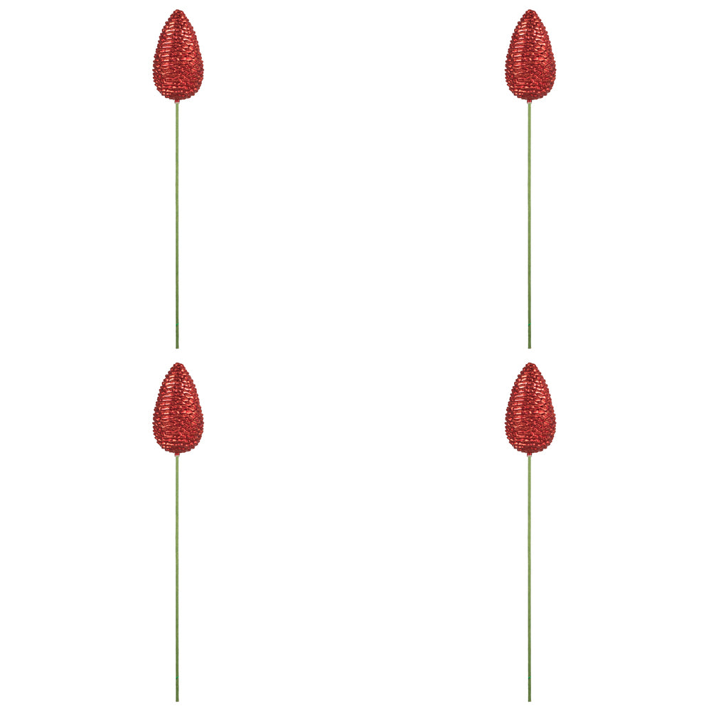 Vickerman 24" x 7" Red Matte Glitter Pinecone Aritificial Christmas Stick 4 per set