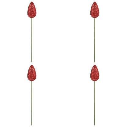 Vickerman 24" x 7" Red Matte Glitter Pinecone Aritificial Christmas Stick 4 per set