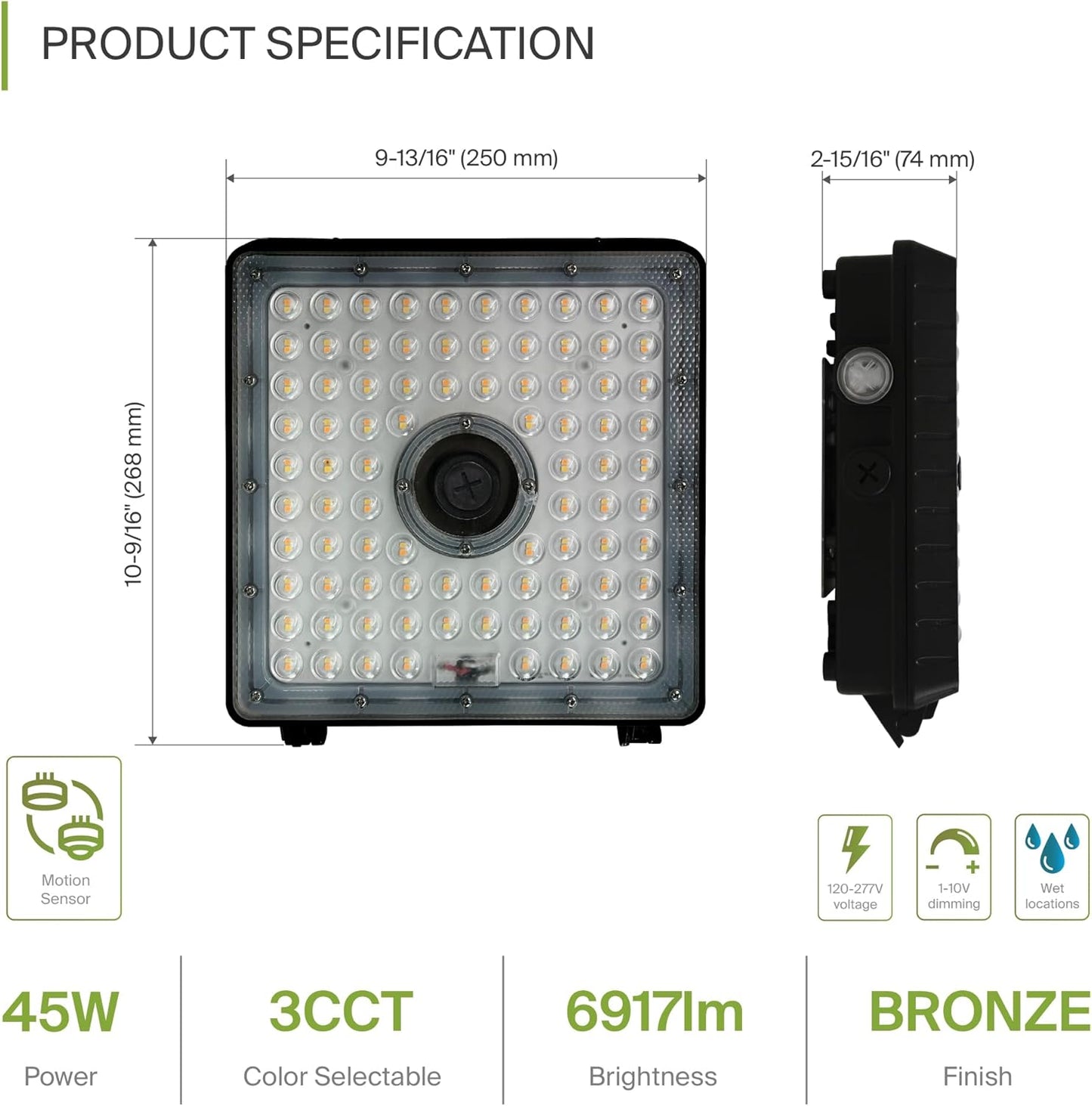 ASD Lighting LED Low-Profile Canopy with Q-base 45W 120-277V 0-10V Dimmable 140Lm/W 3000/4000/5000K Black UL DLC Premium