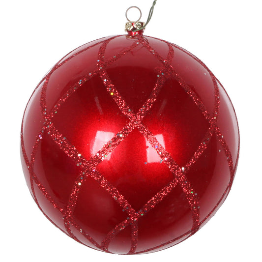 Vickerman 4.75" Red Candy Finish Net Ball Ornament with Glitter Accents 3 per Bag