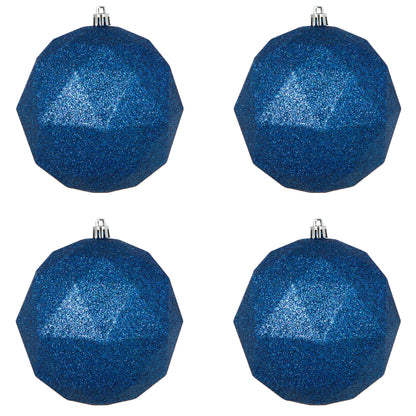 Vickerman 4.75" Midnight Blue Glitter Geometric Ball Ornament 4 per bag