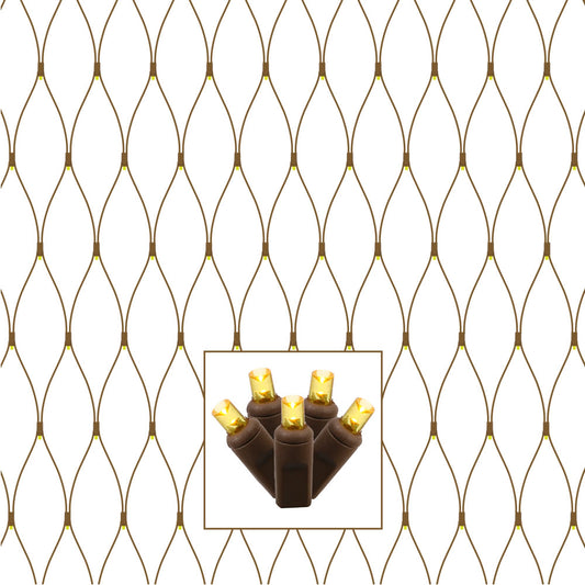 Vickerman 23' LED Yellow Twinkle light set. 70 lights on Brown Wire with 4" spacing between bulbs.