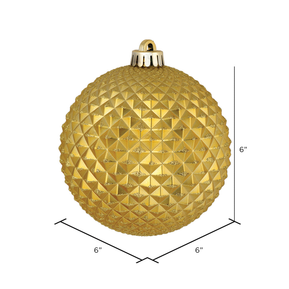 Vickerman 6" Gold Durian Glitter Ball Ornament 4 per Bag