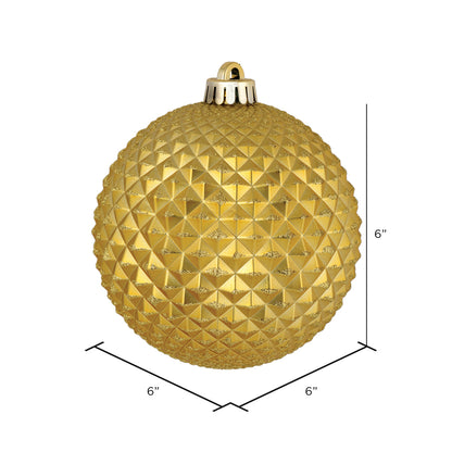 Vickerman 6" Gold Durian Glitter Ball Ornament 4 per Bag