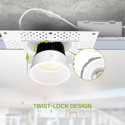 ASD Lighting LED Trimless Downlight Square 4inch 15W 120V Triac 2700/3000/3500/4000/5000K White ETL Energy Star