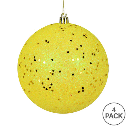 Vickerman 6" Yellow Glitter Sequin Ball Ornament 4 per Bag