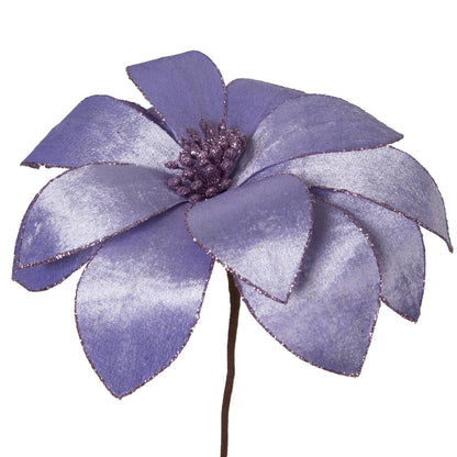 Vickerman 22" Lavender Velvet Sheen Glitter Trim Poinsettia Stem 4 per bag.