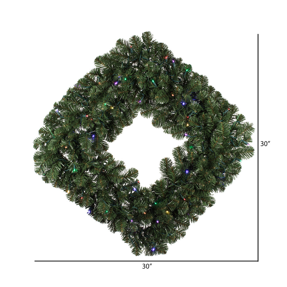 Vickerman 30" Oregon Fir Artificial Christmas Square Wreath Multi-colored Single Mold LED Wide Angle Lights