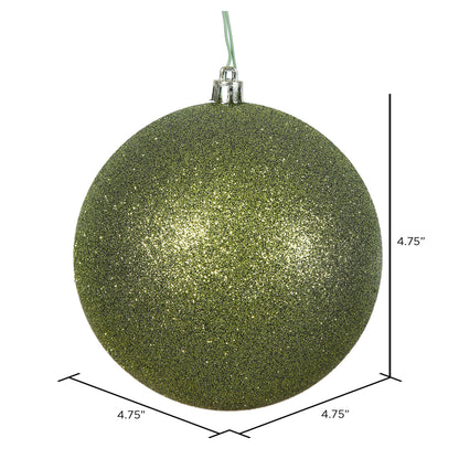 Vickerman 4.75" Olive Glitter Ball Ornament 4 per Bag