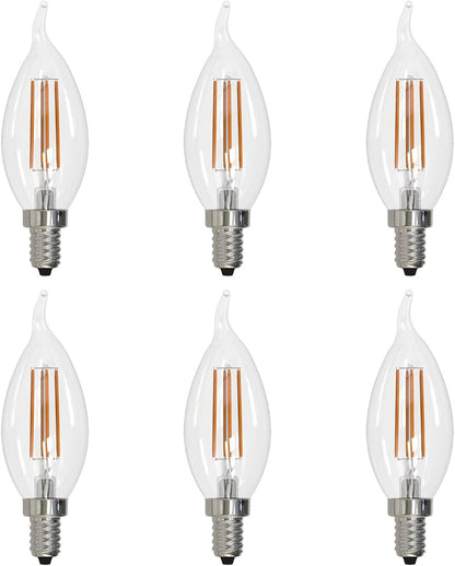 Sunlite LED Filament CA11 Flame Tip Chandelier Light Bulb, 5.5 Watts (60W=), 600 Lumens, Candelabra Base (E12), Edison Style, 90 CRI, Dimmable, UL Listed, 3000K Warm White, 6 Count