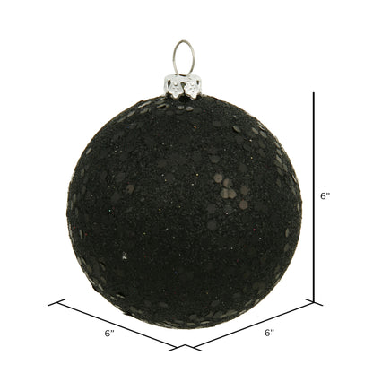 Vickerman 6" Black Sequin Ball Ornament 4 per Bag