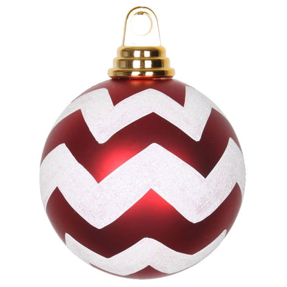 Vickerman 4" Red and White Matte Chevron Ball Christmas Ornament with Glitter Accents 4 per Box