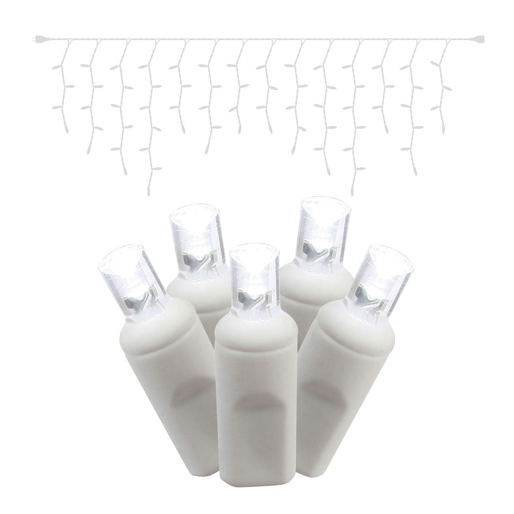Vickerman 70 Pure White Wide Angle LED Icicle Light on White Wire 9' Light Strand.