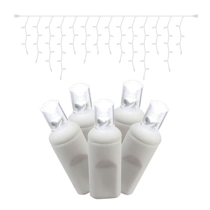 Vickerman 70 Pure White Wide Angle LED Icicle Light on White Wire 9' Light Strand.