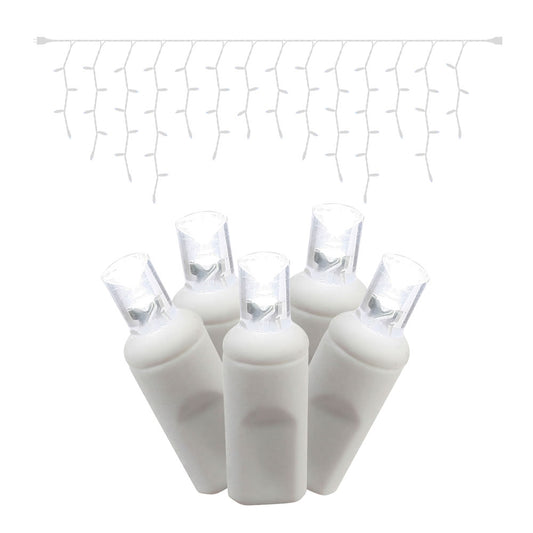 Vickerman 70 Pure White Wide Angle LED Icicle Light on White Wire 9' Light Strand.