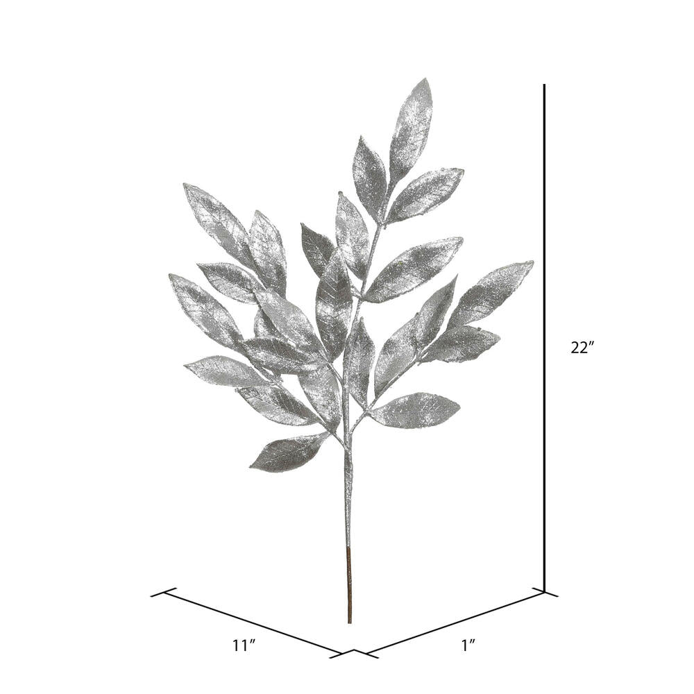 Vickerman 22" Pewter Glitter BayLeaf Artificial Spray 12 per bag.