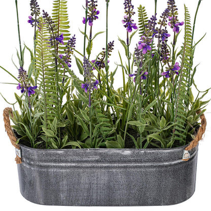 Vickerman 16" Artificial Lavender Flower Fern in Iron Pot.