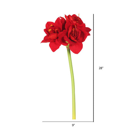 Vickerman 28" Artificial Single Red Velvet Amaryllis Stem Set of 3