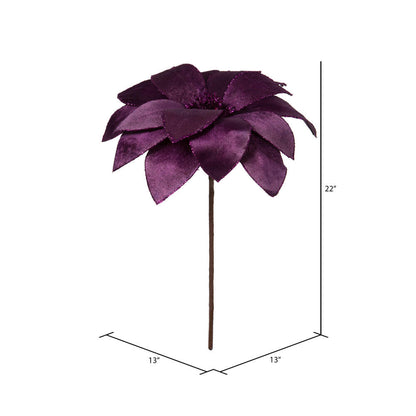 Vickerman 22" Purple Velvet Sheen Glitter Trim Poinsettia Stem 4 per bag.