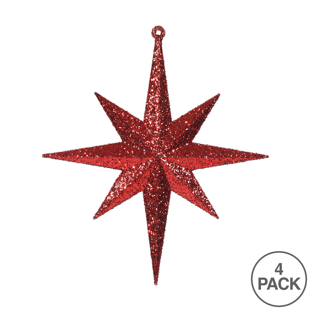 Vickerman 8" Red Iridescent Glitter Bethlehem Star Christmas Ornament 4 per Box