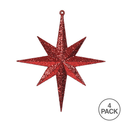 Vickerman 8" Red Iridescent Glitter Bethlehem Star Christmas Ornament 4 per Box