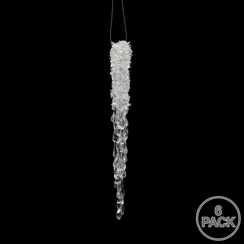 Vickerman 8" Clear Icicle Christmas Ornament 6 per Bag